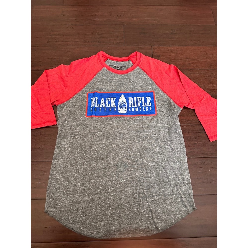 Black Rifle Coffee Company Mens Raglan 3/4 Sleeve Baseball Tee Gray Red Large